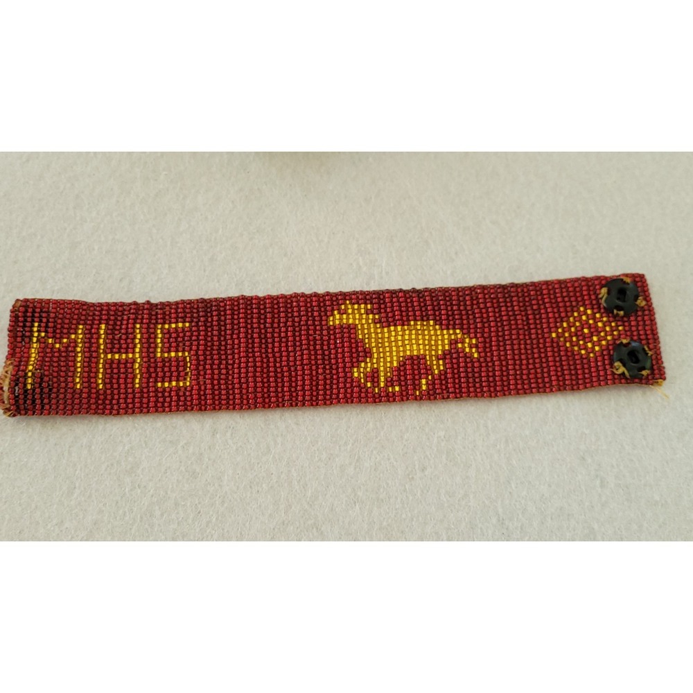 Vintage MHS Mustang Seed Bead Bracelet School Spirit Horse Geometric 7.5in